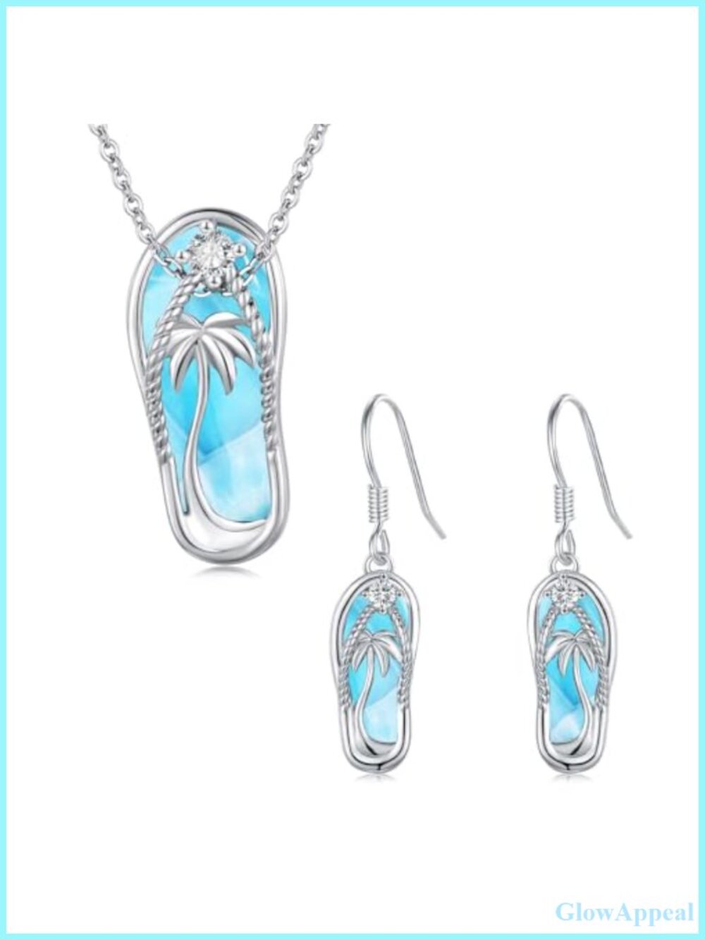 Sterling Silver Blue Opal Flip Flops Necklace Earrings Jewelry Set